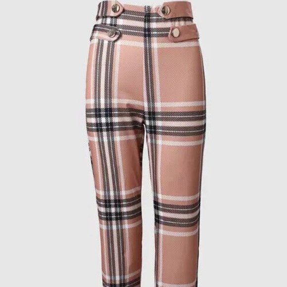 Women Dress Pants Small Brown Striped Print High Waist Leg Straigth Stretch Soft - Picture 10 of 16